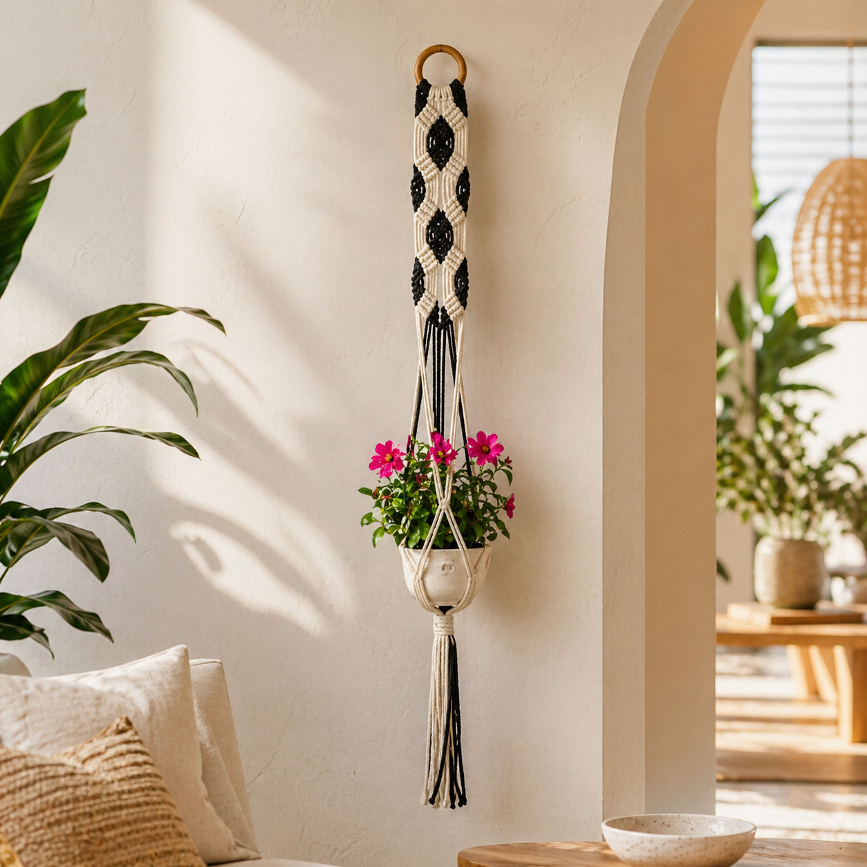 Natural Macrame Vine Plant Hanger Organic Garden Accent